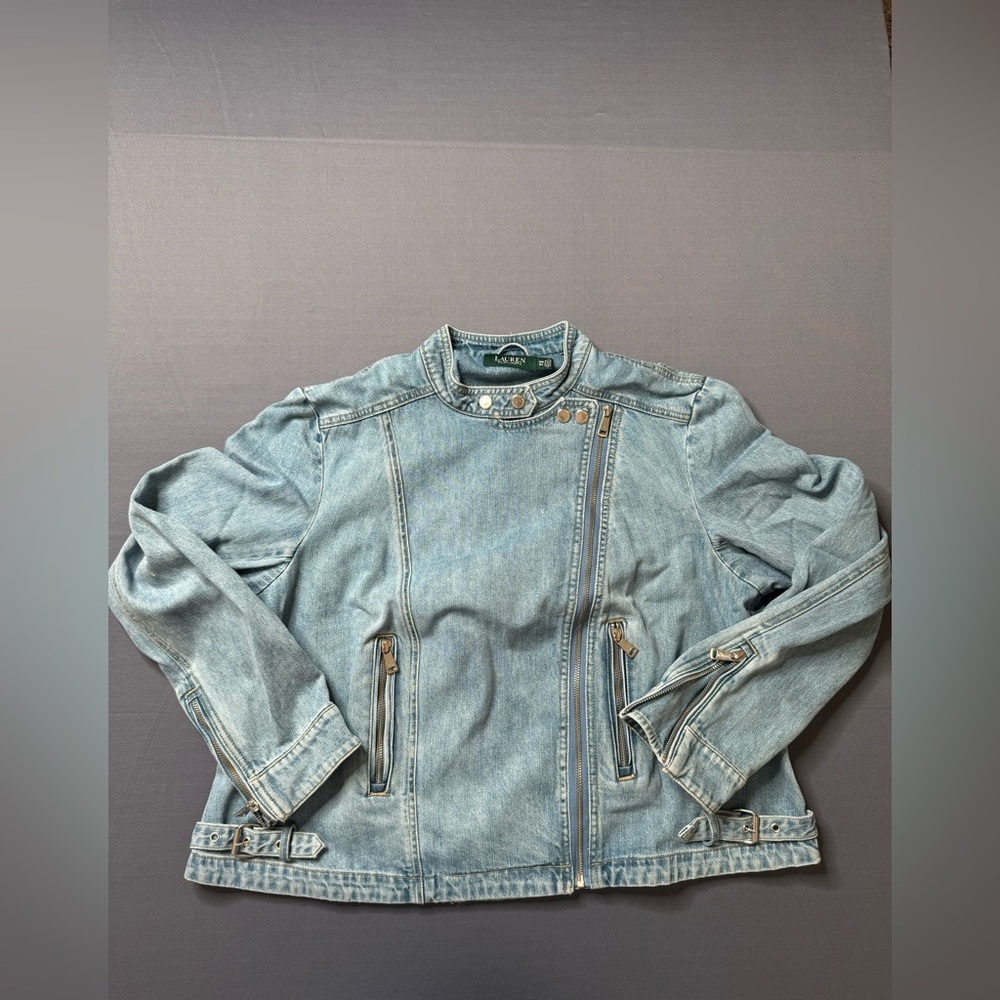 Ralph Lauren Women's Denim Moto Jean Jacket Blue Sz 14W 14W+